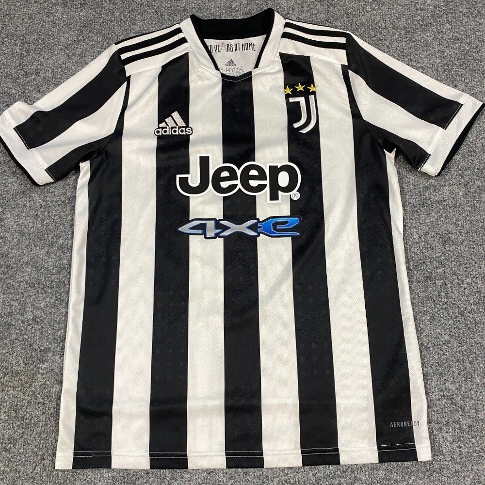 Juventus Boys Soccer Jersey L White Black Short Sleeve 164